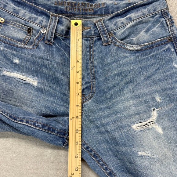American Eagle Jeans Men 32x34 Relaxed Straight Distressed Blue Denim Streetwear - Picture 12 of 14